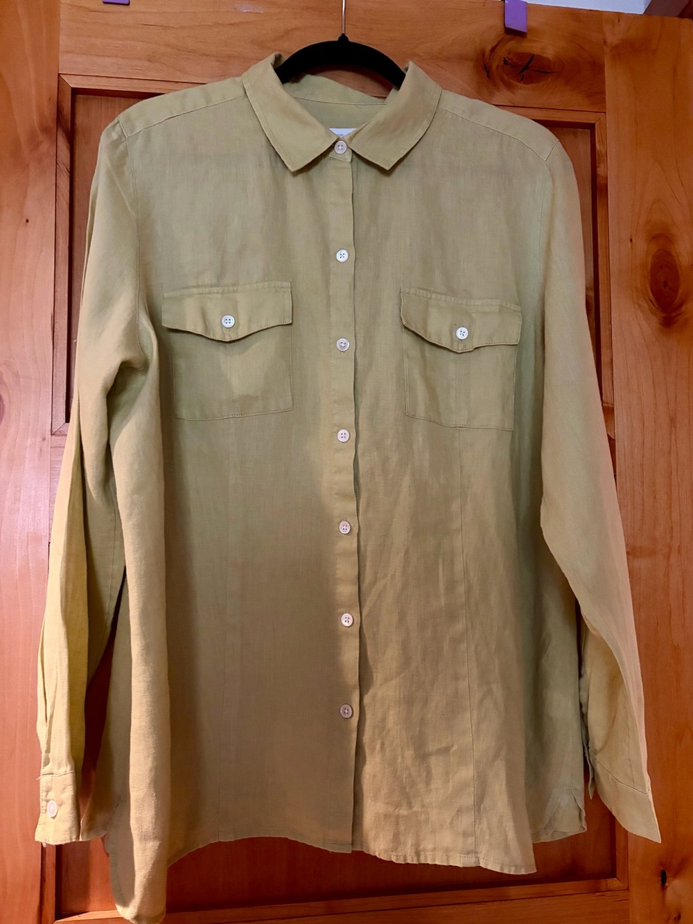 Love in Light  Green Linen Button-Up.  100%linen